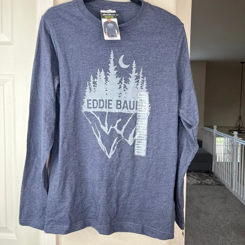 Eddie Bauer Men's Graphic Long Sleeve Tee Size S Sky Captain Reflections #711